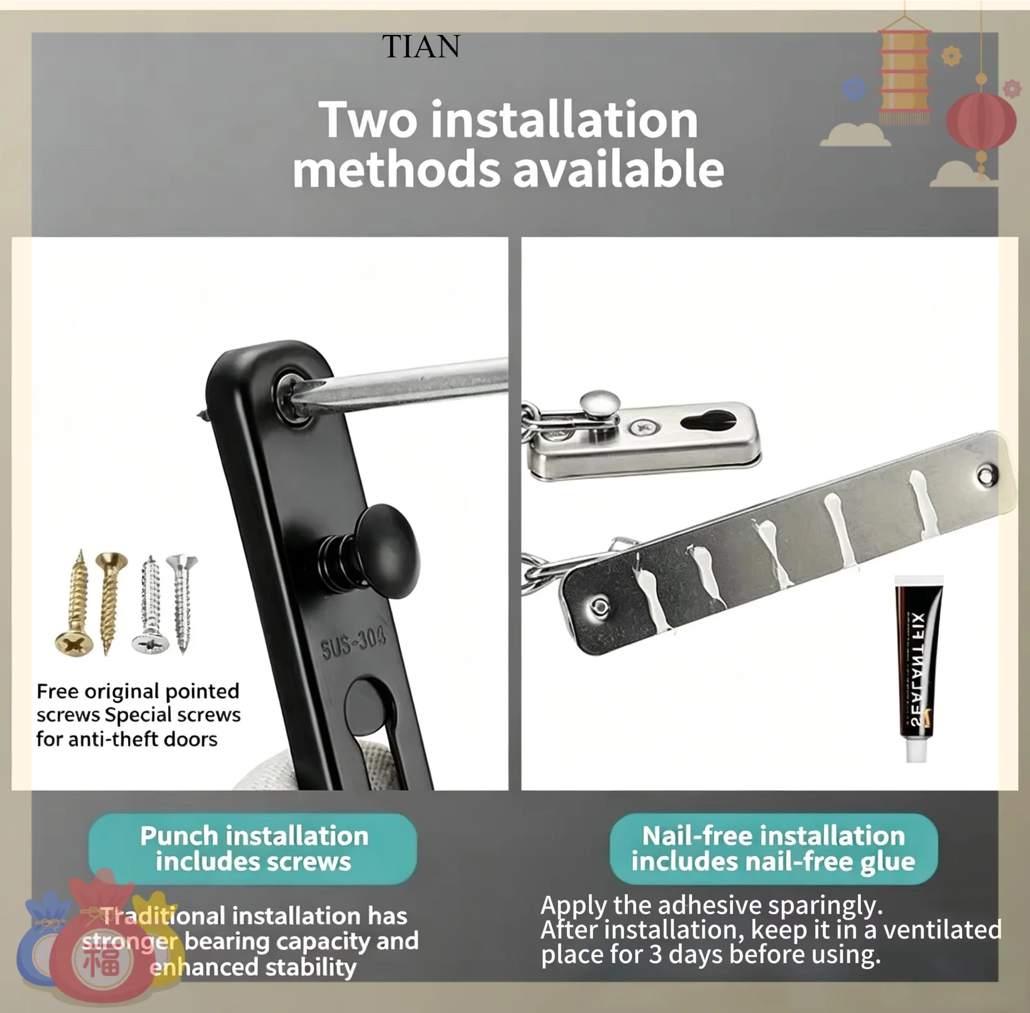TIAN Kunci Pengaman Pintu Rant - Security Chain Door ulasan dan harga